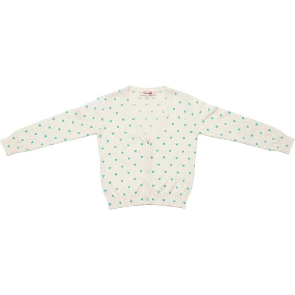 Emmelee Heart Print Cardigan Cream Mint Green Y2K Coquette Preppy Shell Button L